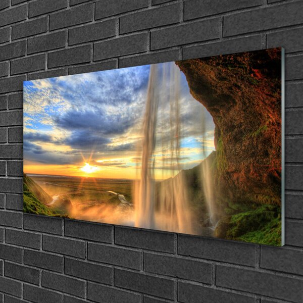 Quadro su vetro Cascata Paesaggio Acqua 100x50 cm 2 appendini