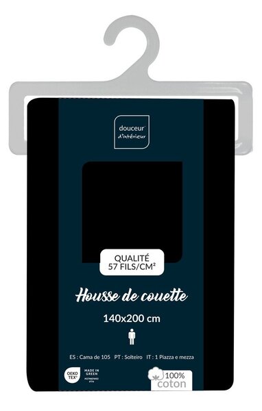 Copripiumino nero in cotone per letto singolo 140x200 cm Lina – douceur d'intérieur