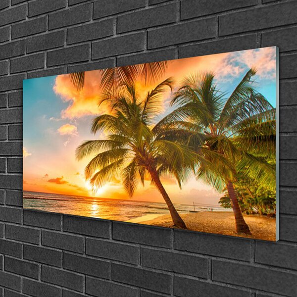 Quadro su vetro Palm Tree Sea Landscape 100x50 cm 2 appendini