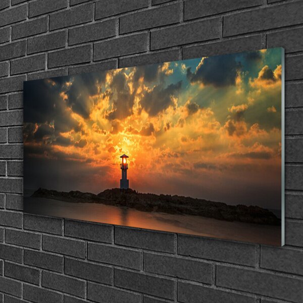 Quadro di vetro Paesaggio del faro 100x50 cm 2 appendini