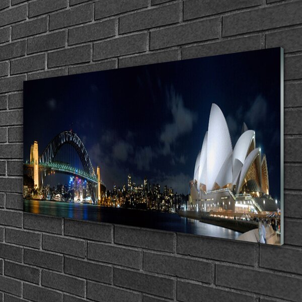 Quadro vetro Architettura del ponte di Sydney 100x50 cm 2 appendini