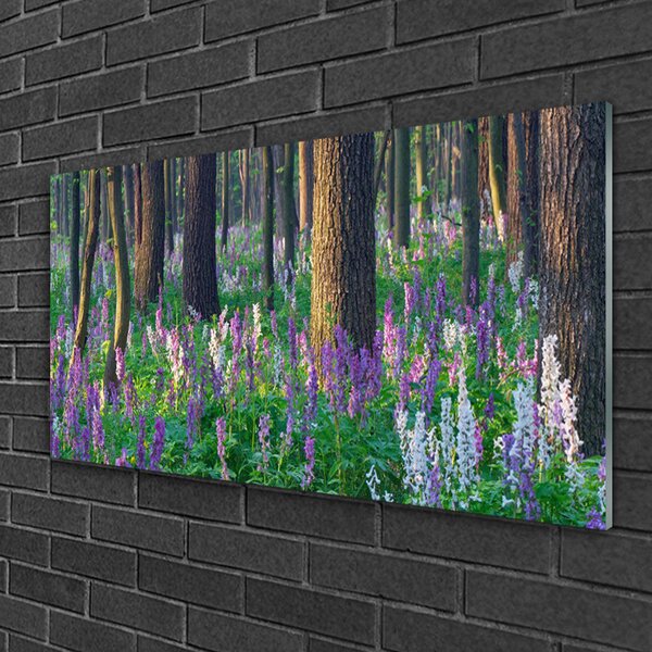 Quadro in vetro Foresta Fiori Natura 100x50 cm 2 appendini