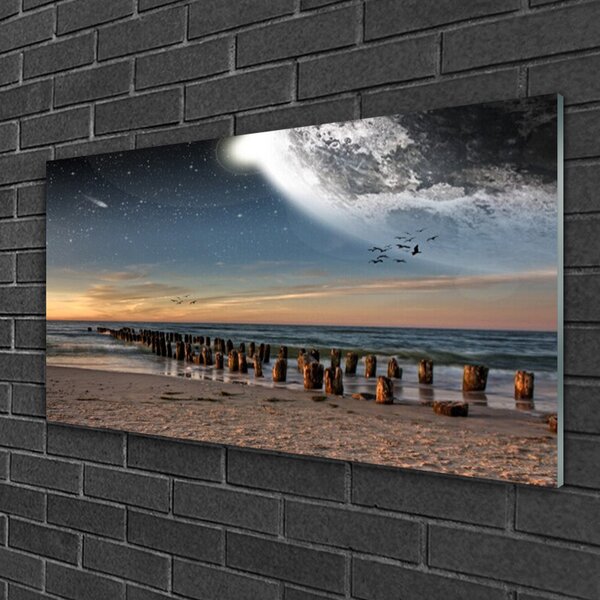 Quadro di vetro Paesaggio di Ocean Beach 100x50 cm 2 appendini