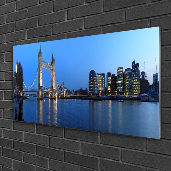 Quadro in vetro Architettura della città del ponte 100x50 cm 2 appendini