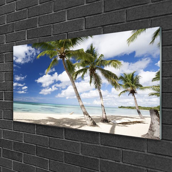 Quadro vetro Spiaggia di mare Palm Landscape 100x50 cm 2 appendini