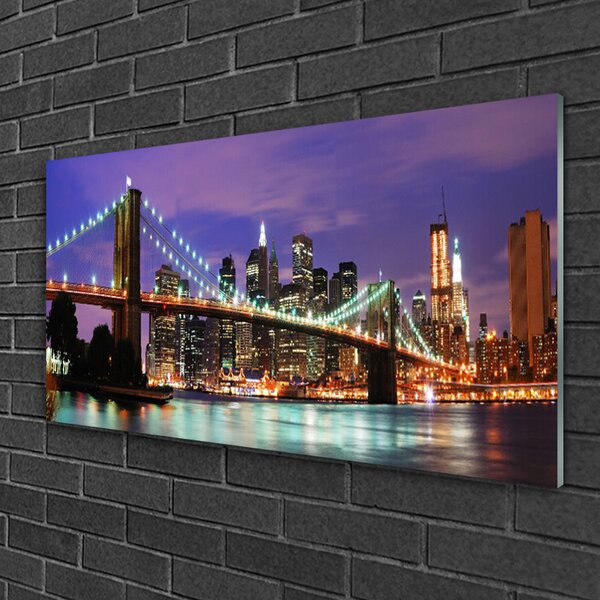 Quadro su vetro Architettura della città del ponte 100x50 cm 2 appendini
