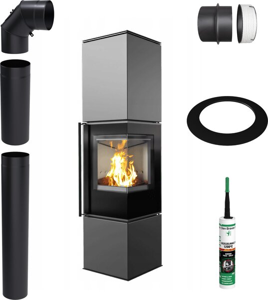 Stufa a libera installazione KRATKI REN Right 7 kW Ø150 tubi e kit di installazione