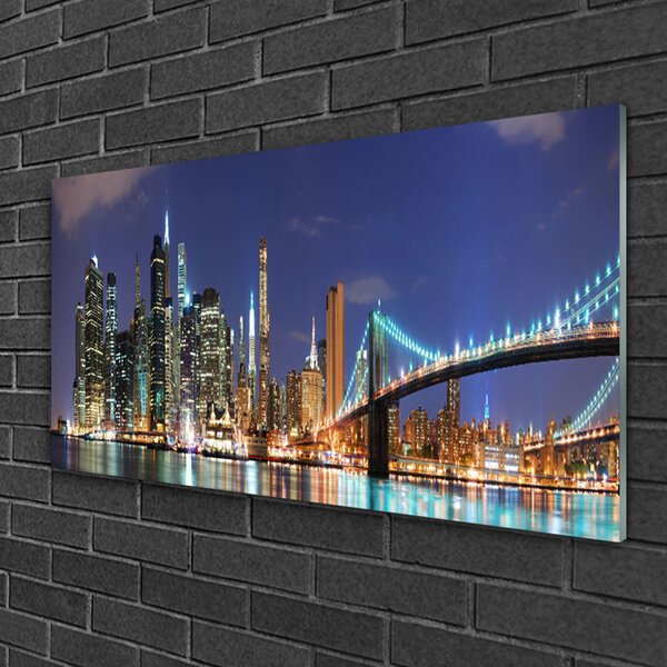 Quadro in vetro Architettura della città del ponte 100x50 cm 2 appendini