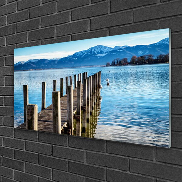 Quadro di vetro Ponte Mare Montagne Architettura 100x50 cm 2 appendini