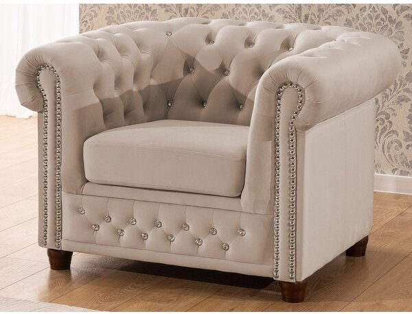 Poltrona chesterfield beige con rivestimento in velluto York Blik – Ropez