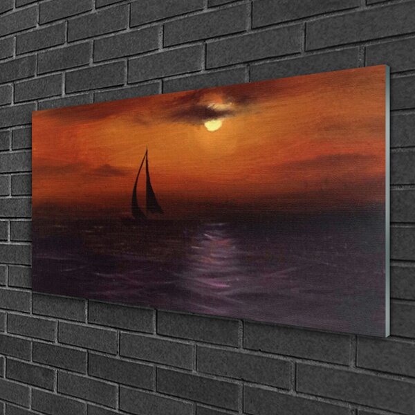 Quadro in vetro Paesaggio di barche da mare 100x50 cm 2 appendini
