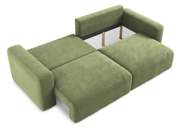 Divano verde allungabile/con contenitore con rivestimento in ciniglia 252 cm Kona – Makamii