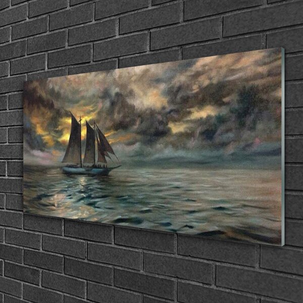 Quadro di vetro Paesaggio di barche da mare 100x50 cm 2 appendini