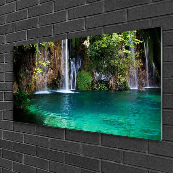 Quadro vetro Lago Cascata Natura 100x50 cm 2 appendini