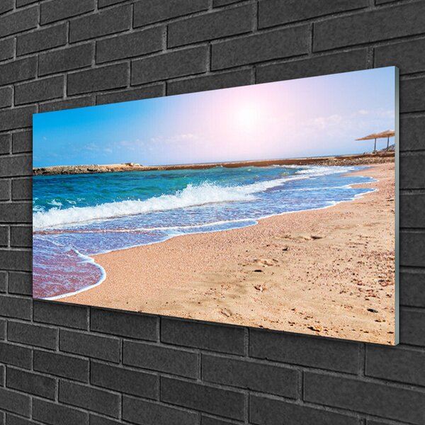Quadro di vetro Paesaggio di Ocean Beach 100x50 cm 2 appendini