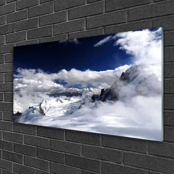Quadro in vetro Paesaggio della montagna di nuvole 100x50 cm 2 appendini
