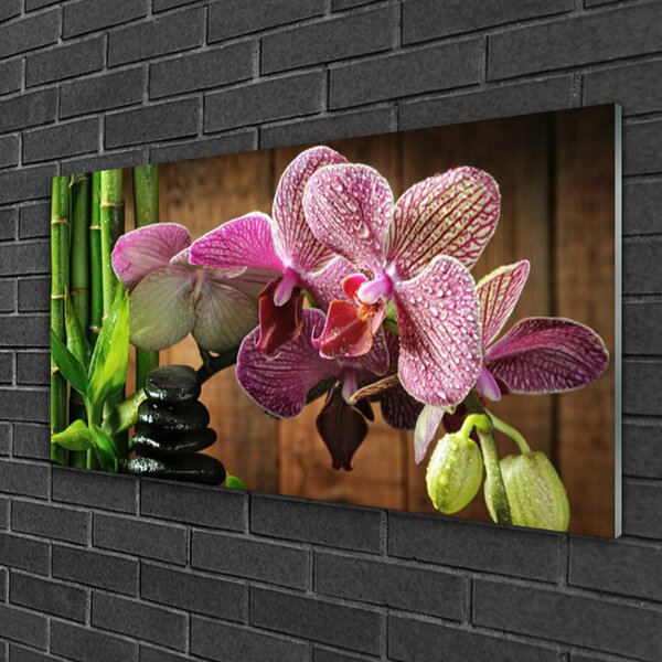 Quadro di vetro Fiori Pianta di bambù 100x50 cm 2 appendini