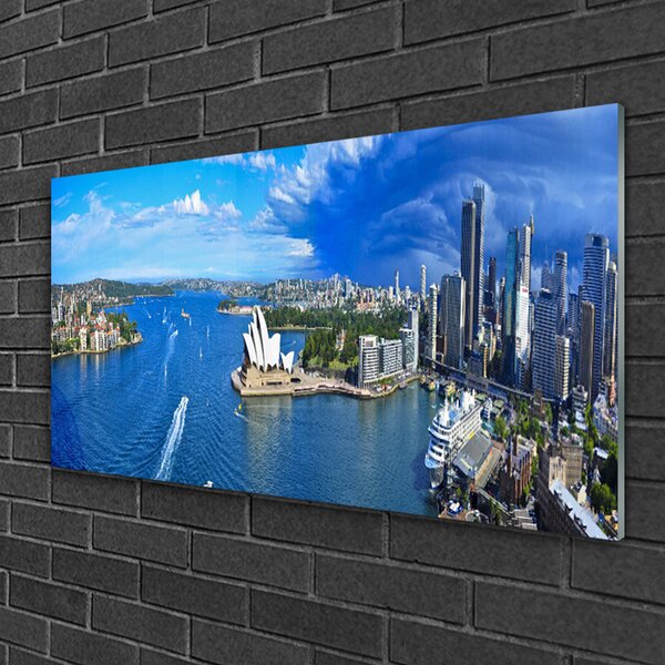Quadro in vetro Case della città del mare 100x50 cm 2 appendini