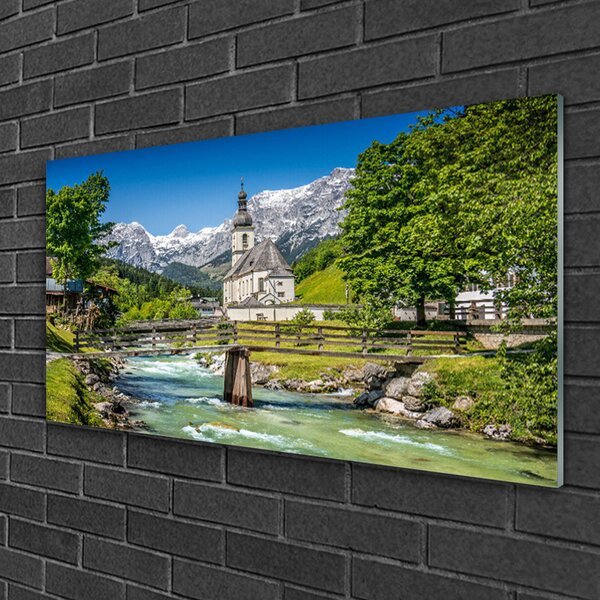 Quadro vetro Lago Church Bridge Natura 100x50 cm 2 appendini