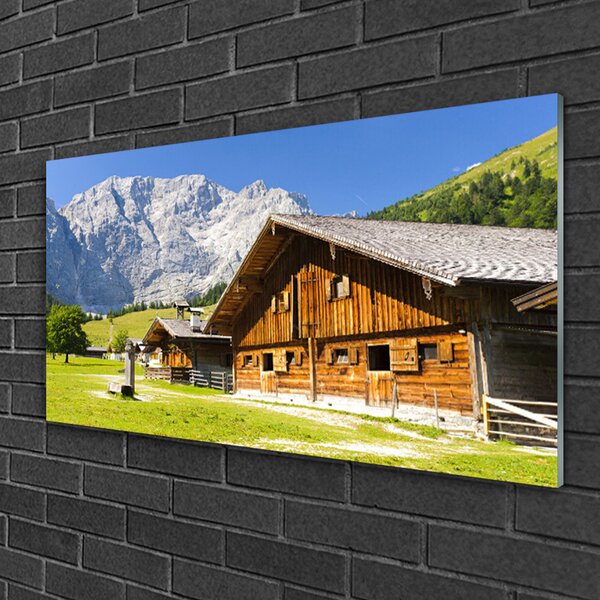 Quadro di vetro Casa Montagna Paesaggio Natura 100x50 cm 2 appendini