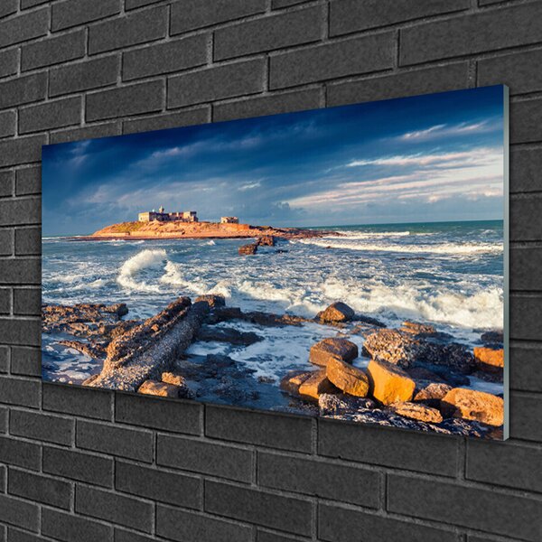 Quadro in vetro Paesaggio di pietre marine 100x50 cm 2 appendini