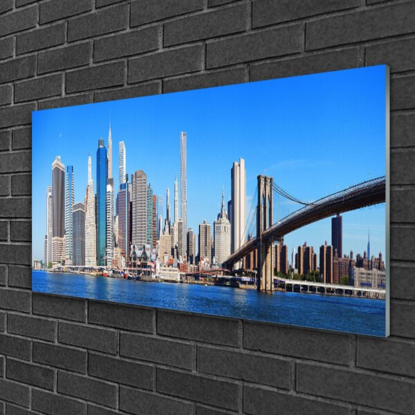 Quadro su vetro Architettura della città del ponte 100x50 cm 2 appendini