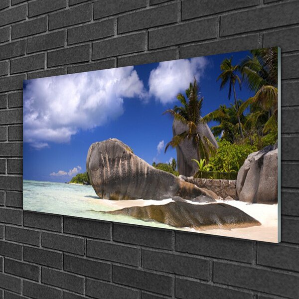 Quadro di vetro Rocks Beach Landscape 100x50 cm 2 appendini