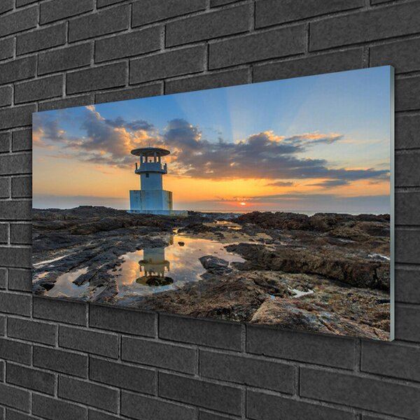 Quadro in vetro Paesaggio del faro 100x50 cm 2 appendini