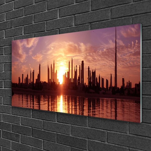 Quadro su vetro Case di città 100x50 cm 2 appendini