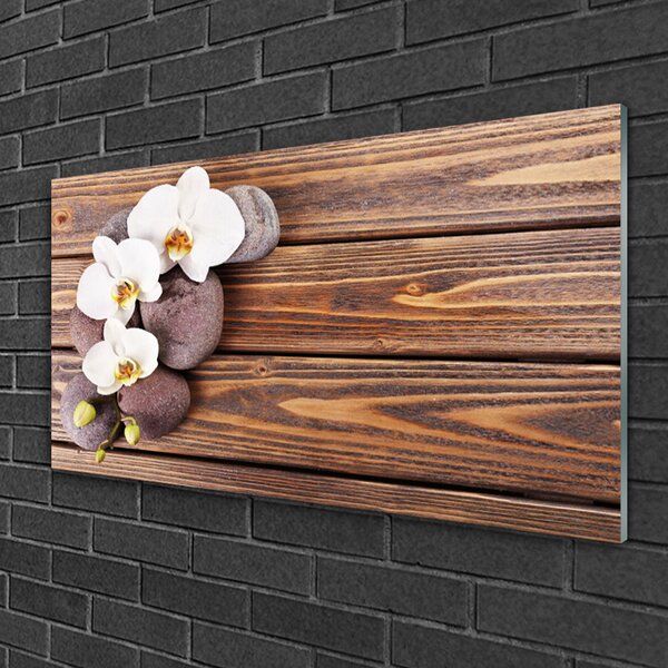 Quadro vetro Fiore di orchidea Legno 100x50 cm 2 appendini