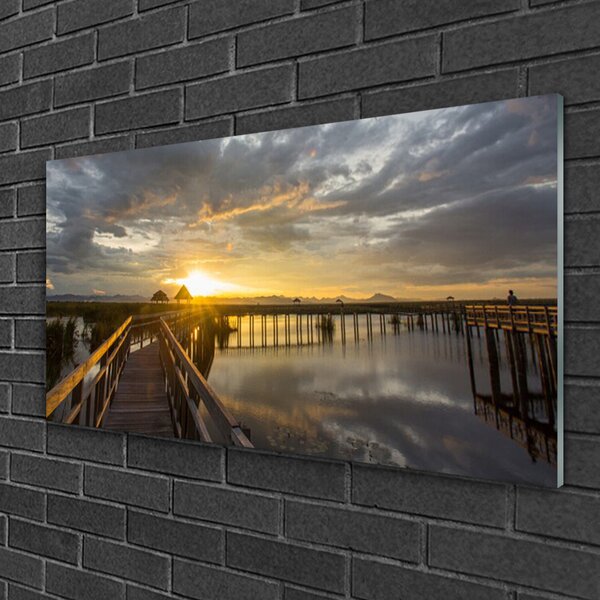 Quadro vetro Architettura del mare a ponte 100x50 cm 2 appendini