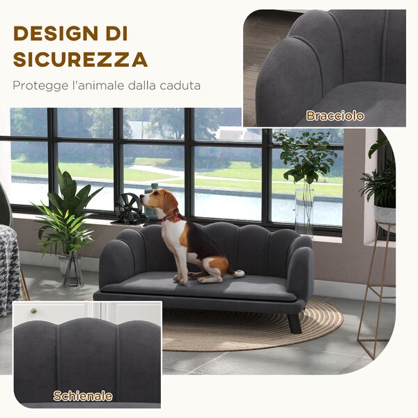PawHut Divano Imbottito per Cani Taglia Medio-Grande max. 32kg con Rivestimento Morbido, Sfoderabile e Lavabile, Grigio|Aosom