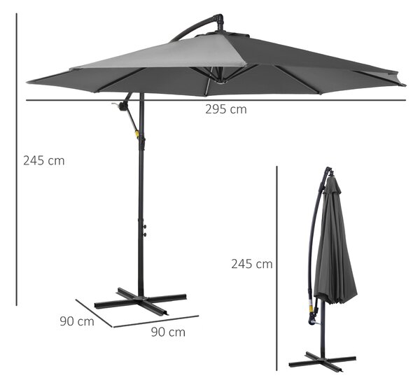 Outsunny Ombrellone da Esterni Struttura in Acciaio e Poliestere Impermeabile Anti-UV Φ300x250cm Grigio|Aosom