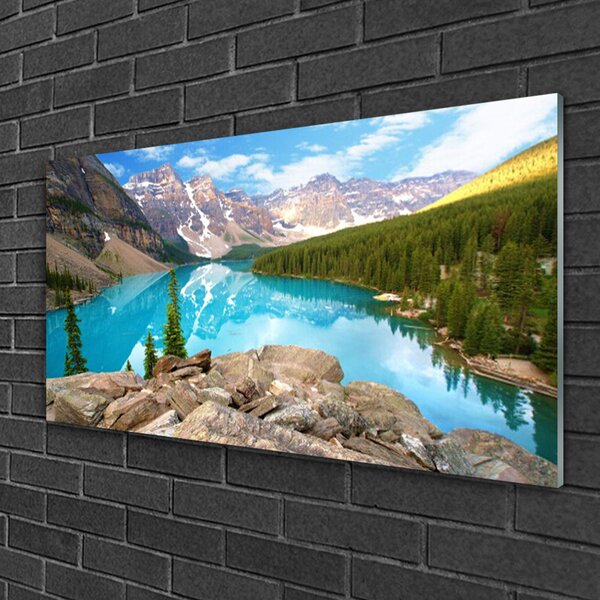Quadro in vetro Montagne Lago Natura 100x50 cm 2 appendini