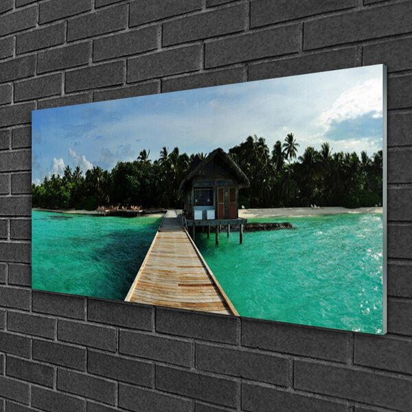 Quadro in vetro Architettura del ponte sul mare 100x50 cm 2 appendini