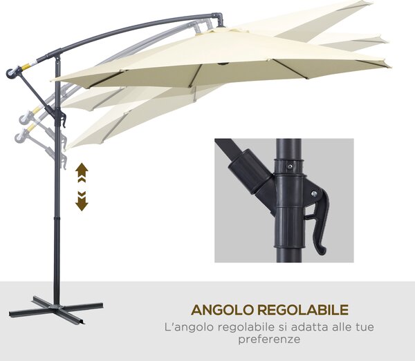 Outsunny Ombrellone da Giardino Decentrato Ø3m con Struttura in Metallo, Manovella e Base a Croce, Beige | Aosom