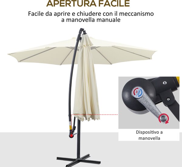 Outsunny Ombrellone da Giardino Decentrato Ø3m con Struttura in Metallo, Manovella e Base a Croce, Beige | Aosom