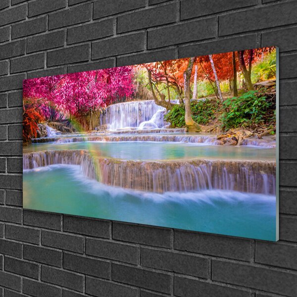 Quadro di vetro Cascata Natura 100x50 cm 2 appendini