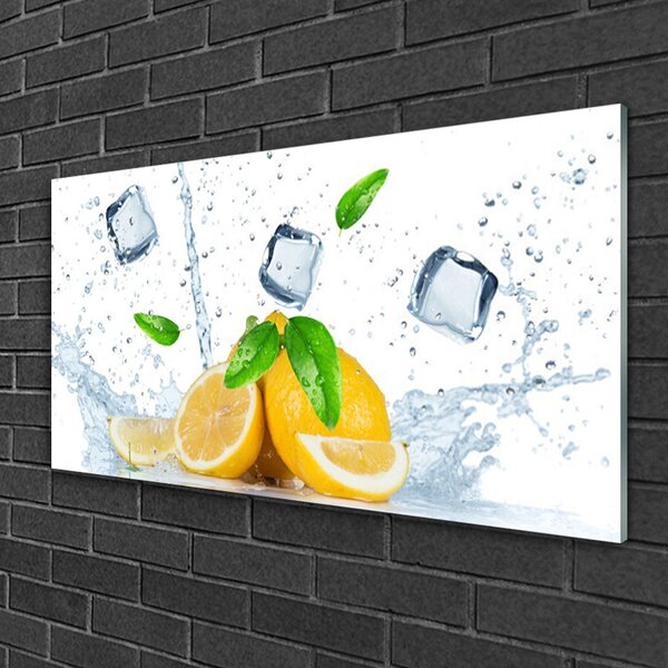Quadro in vetro Cubetti di ghiaccio al limone Cucina 100x50 cm 2 appendini