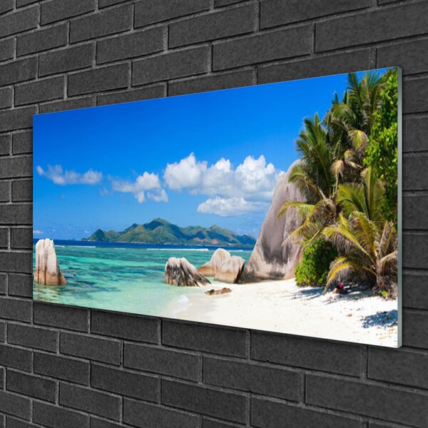 Quadro su vetro Paesaggio di Ocean Beach 100x50 cm 2 appendini