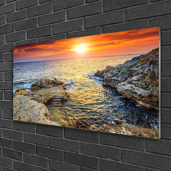 Quadro su vetro Paesaggio del sole del mare 100x50 cm 2 appendini