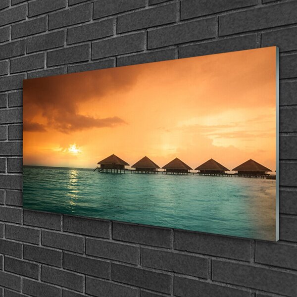Quadro vetro Paesaggio del sole del mare 100x50 cm 2 appendini