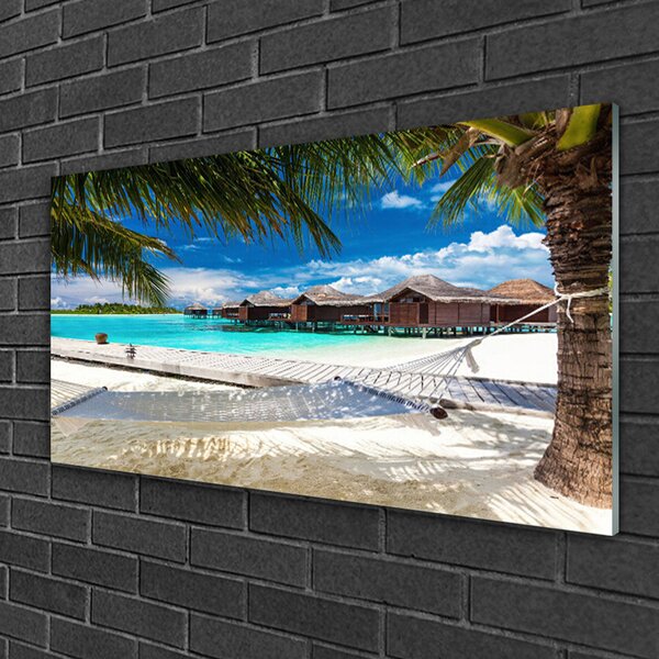 Quadro in vetro Paesaggio di Ocean Beach 100x50 cm 2 appendini