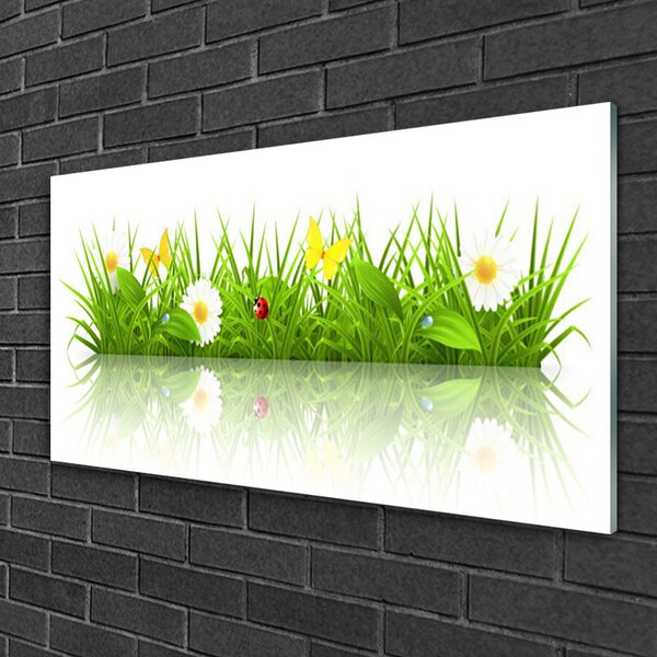 Quadro su vetro Erba Natura Pianta 100x50 cm 2 appendini