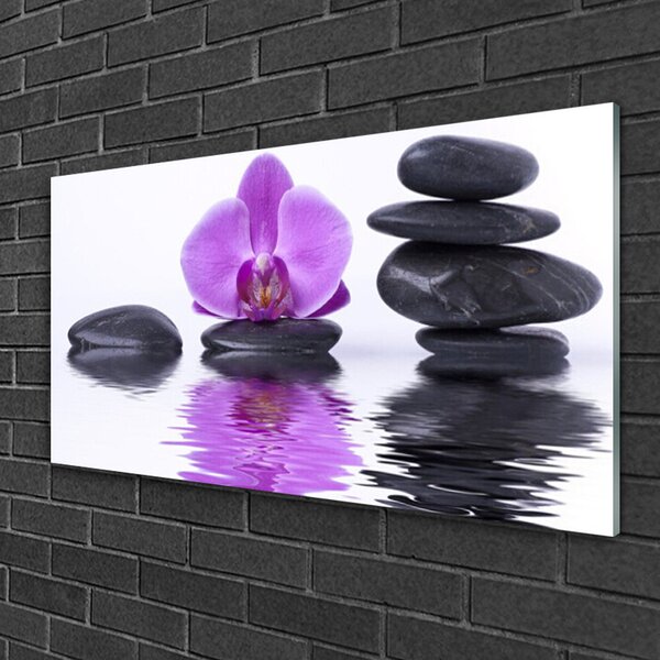Quadro di vetro Fiore Acqua Specchio Riflesso 100x50 cm 2 appendini