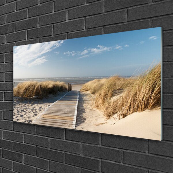 Quadro su vetro Paesaggio del sentiero della spiaggia 100x50 cm 2 appendini