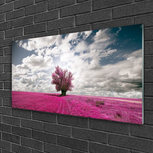 Quadro in vetro Albero Campo Natura Pianta 100x50 cm 2 appendini