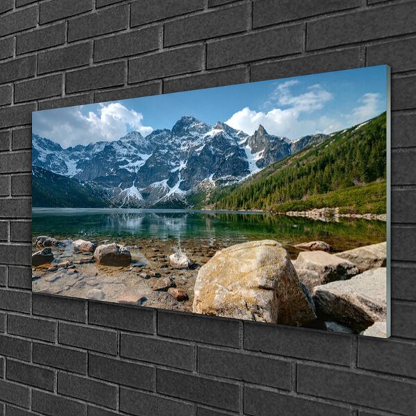 Quadro in vetro Paesaggio del lago di montagna 100x50 cm 2 appendini