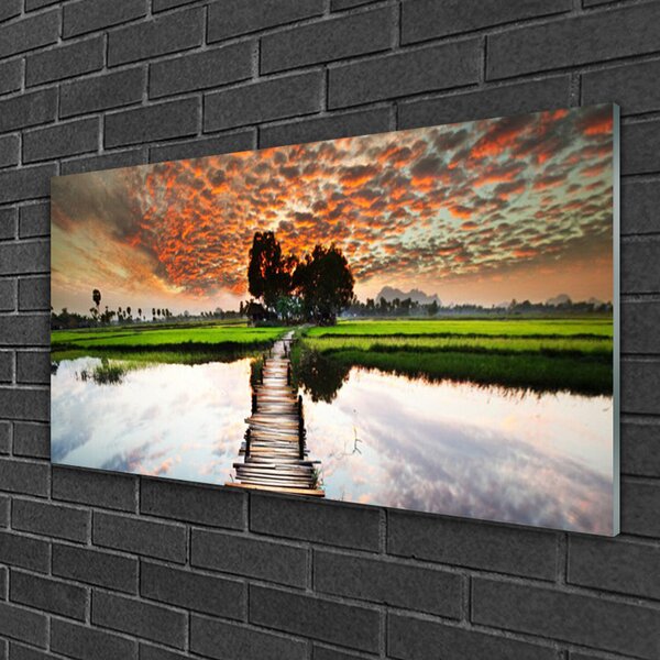 Quadro vetro Paesaggio del lago Bridge 100x50 cm 2 appendini