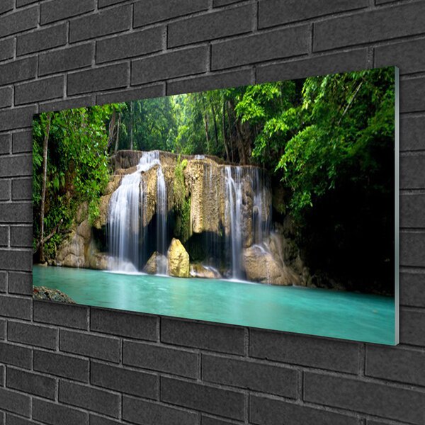 Quadro su vetro Cascata Albero Natura 100x50 cm 2 appendini